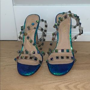 MERMAID CLEAR STUDDED HEELS GREEN PURPLE 7